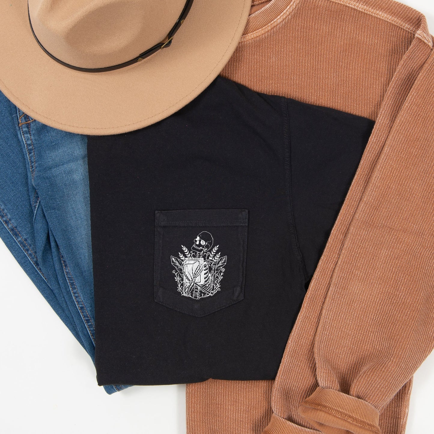 Skeleton Book Halloween Pocket Comfort Colors Tshirt